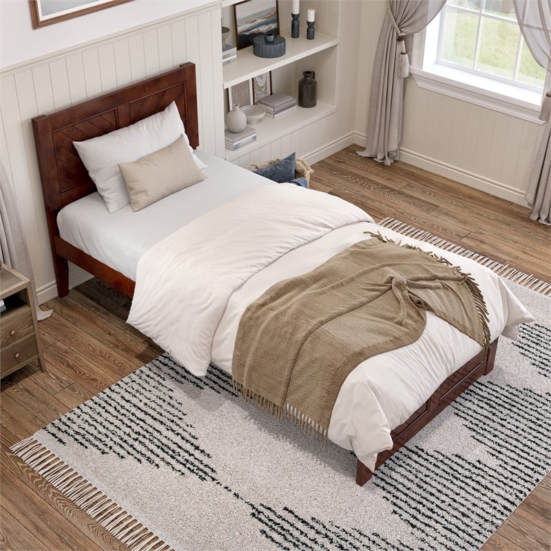 Canyon Twin XL Wood Platform Bed with Matching Footboard in Walnut