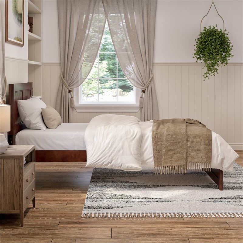Canyon Twin XL Wood Platform Bed with Matching Footboard in Walnut