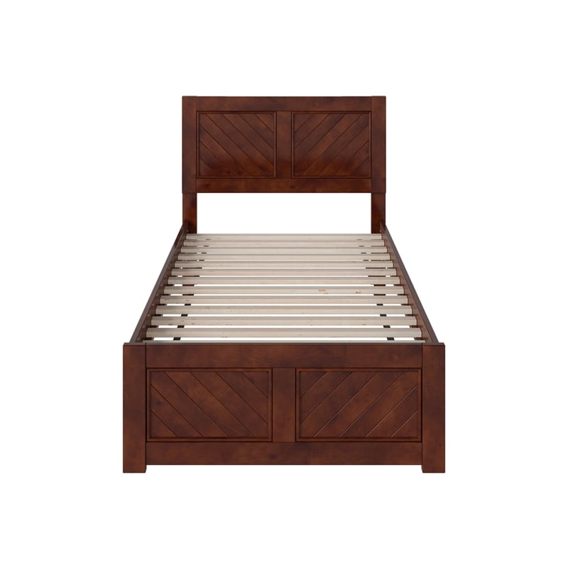 Canyon Twin XL Wood Platform Bed with Matching Footboard in Walnut