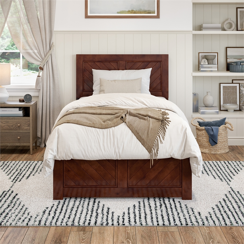 Canyon Twin XL Foundation Bed Frame with Matching Footboard in Walnut