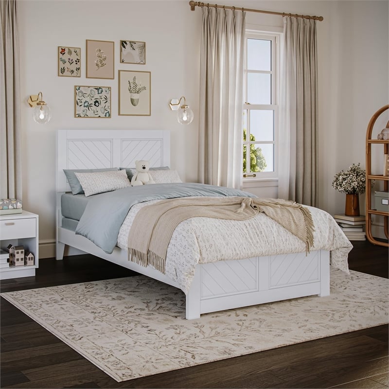 Canyon Twin Foundation Bed Frame with Matching Footboard in White