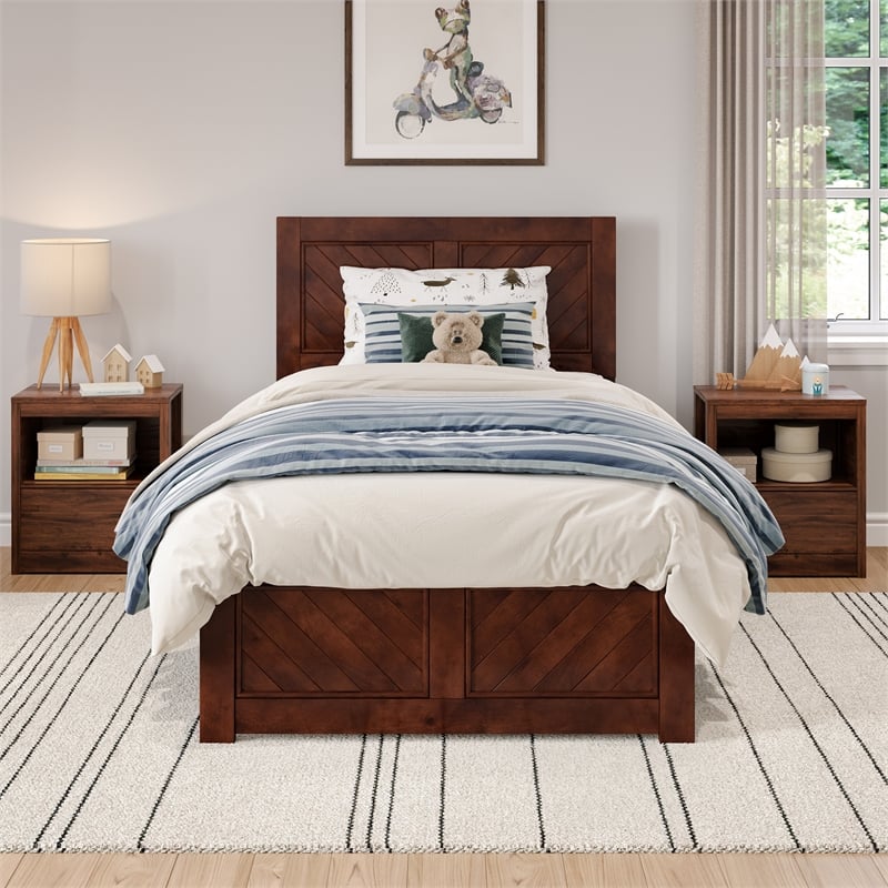 Canyon Twin Foundation Bed Frame with Matching Footboard in Walnut