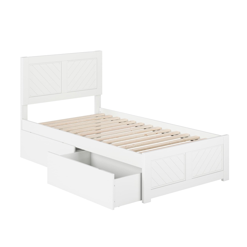 Canyon Twin Storage Wood Platform Bed with Matching Footboard in White