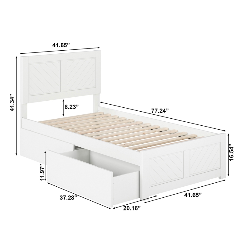 Canyon Twin Storage Wood Platform Bed with Matching Footboard in White