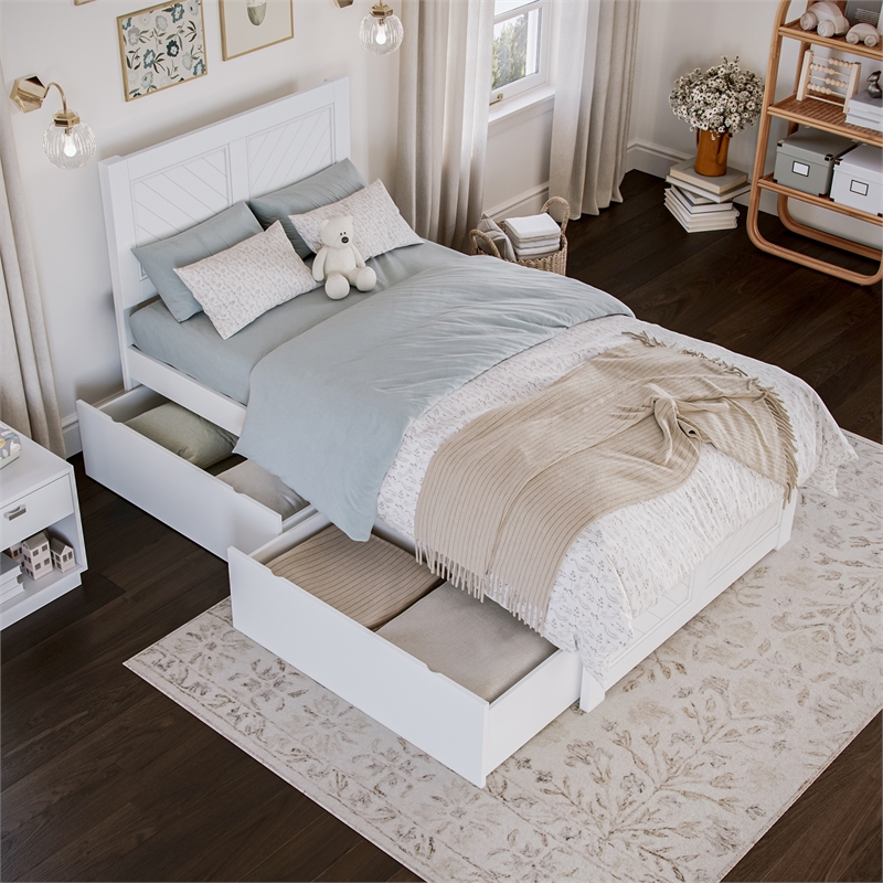 Canyon Twin Storage Wood Platform Bed with Matching Footboard in White