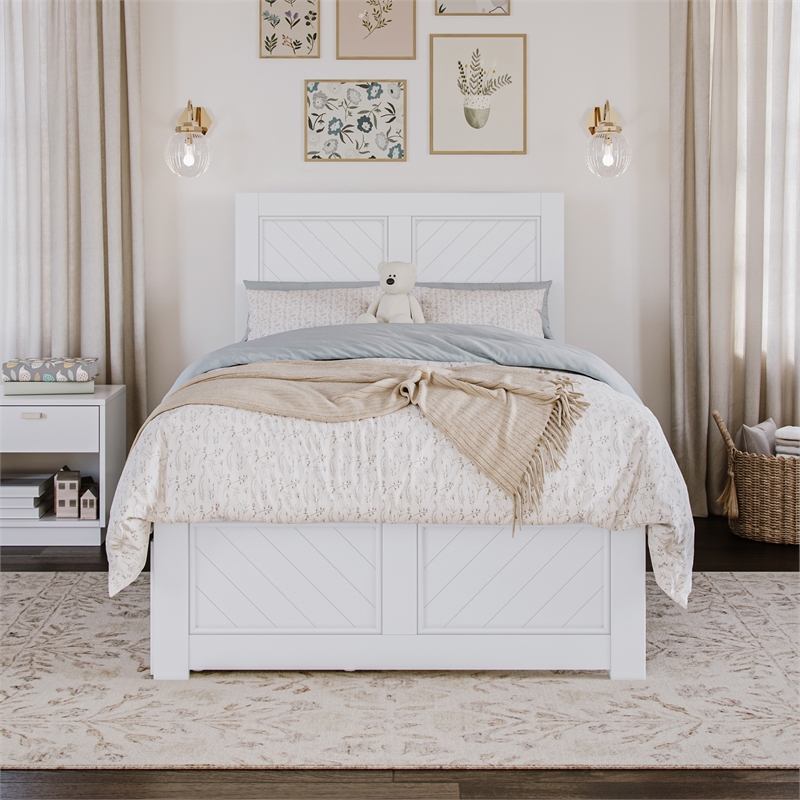 Canyon Twin Storage Wood Platform Bed with Matching Footboard in White
