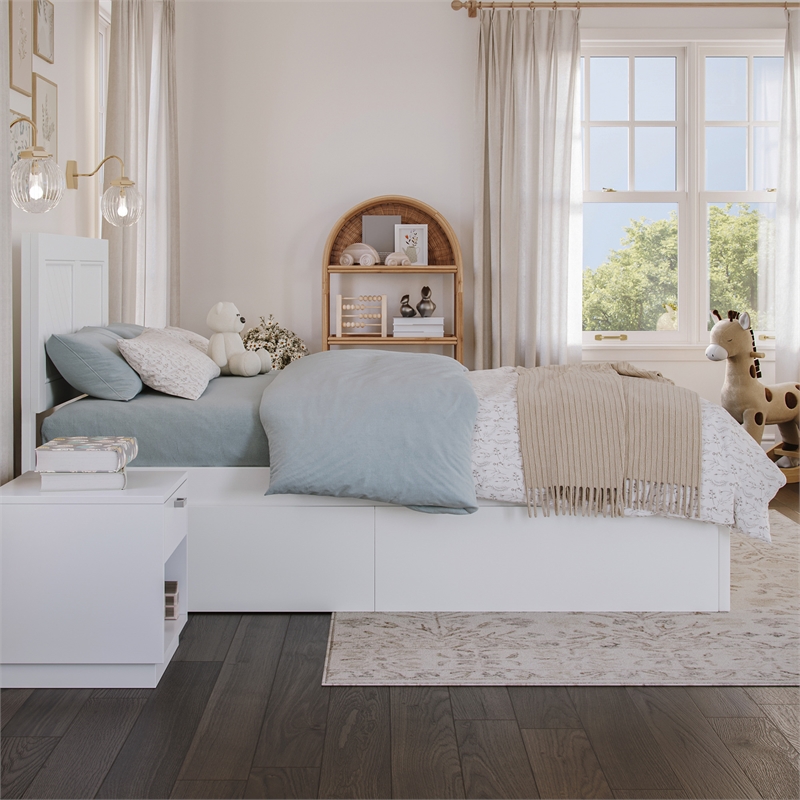 Canyon Twin Storage Wood Platform Bed with Matching Footboard in White