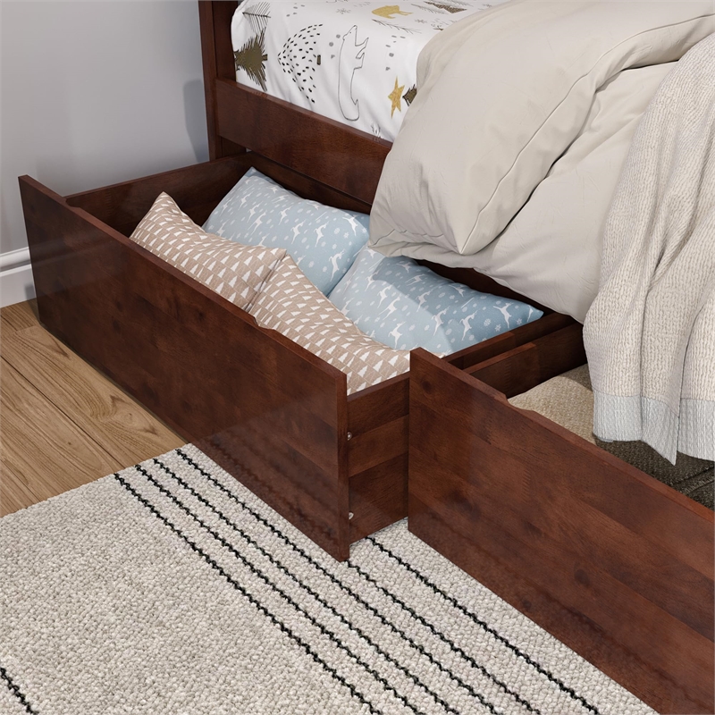 Canyon Twin Storage Wood Platform Bed with Matching Footboard in Walnut