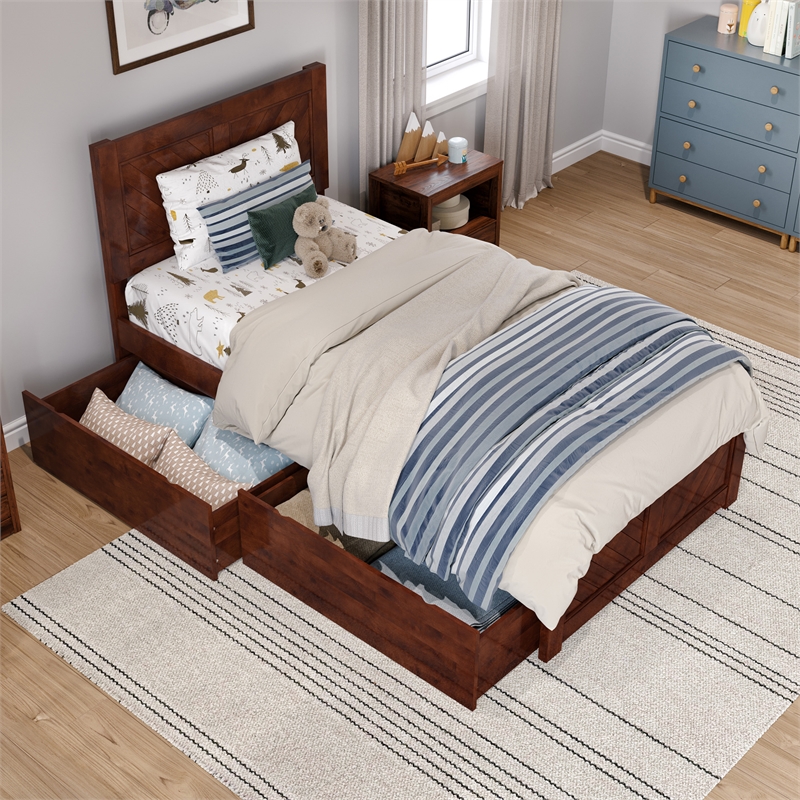 Canyon Twin Storage Wood Platform Bed with Matching Footboard in Walnut