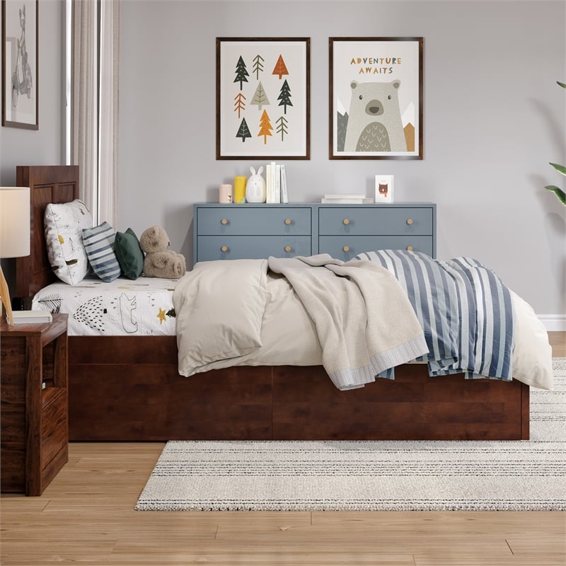 Canyon Twin Storage Wood Platform Bed with Matching Footboard in Walnut