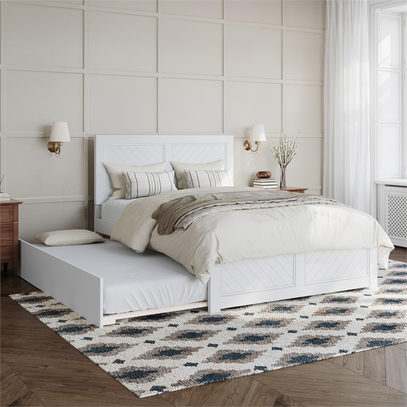 Canyon Full Wood Platform Bed with Matching Footboard & Twin Trundle in White