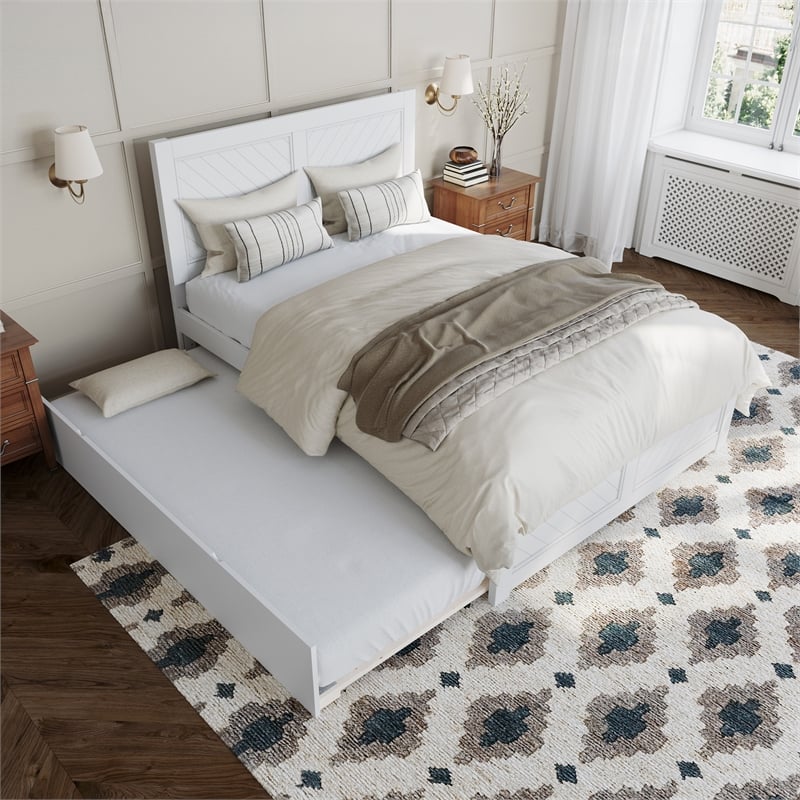 Canyon Full Wood Platform Bed with Matching Footboard & Twin Trundle in White