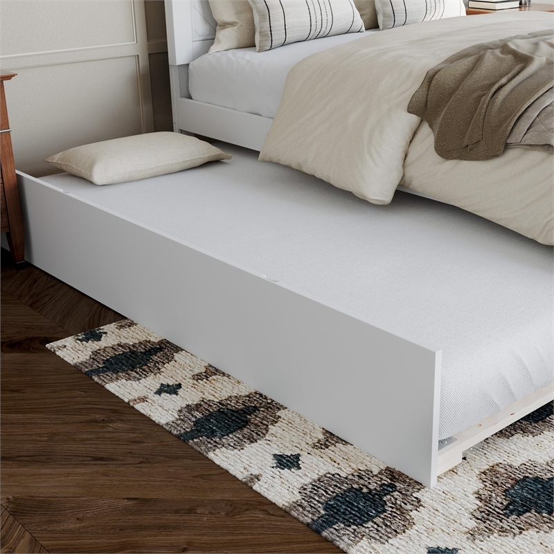 Canyon Full Wood Platform Bed with Matching Footboard & Full Trundle in White