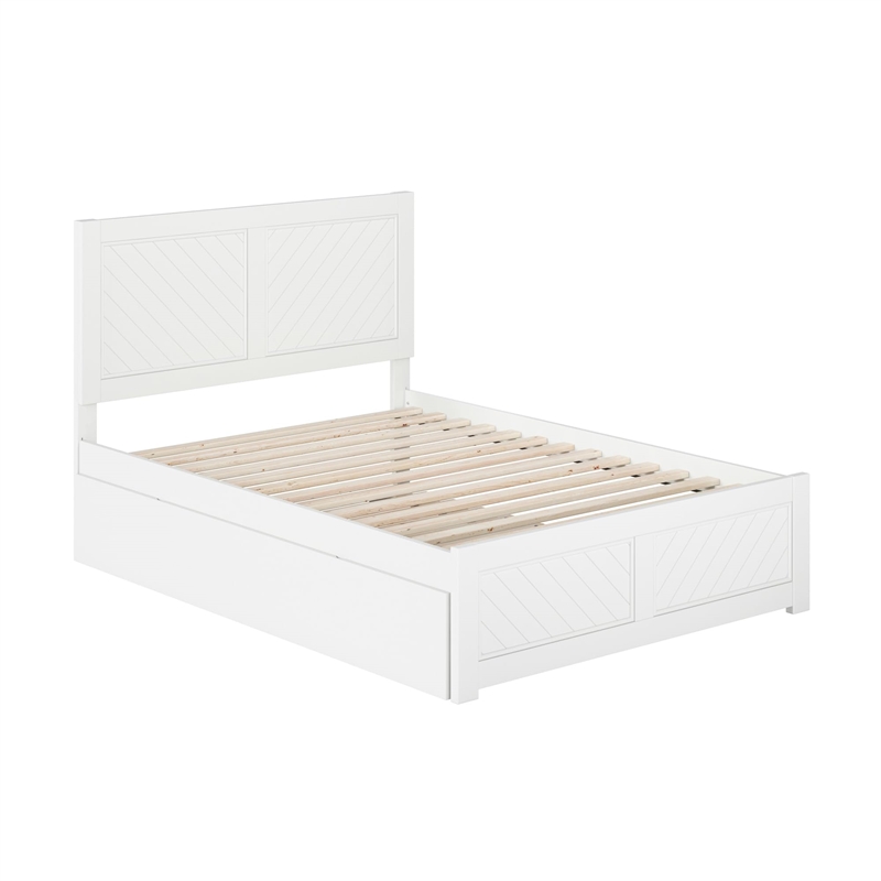 Canyon Full Wood Platform Bed with Matching Footboard & Full Trundle in White