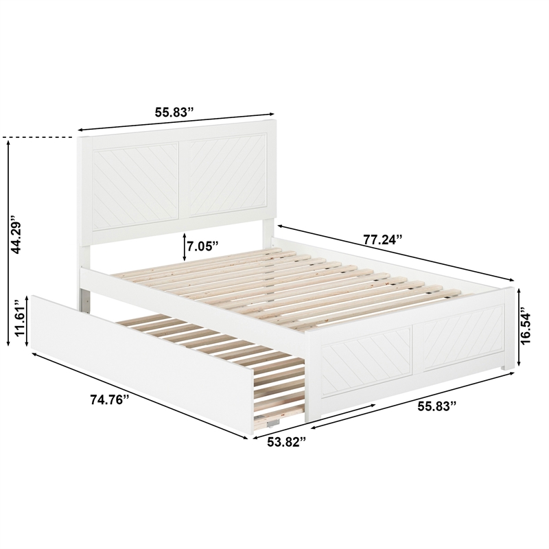 Canyon Full Wood Platform Bed with Matching Footboard & Full Trundle in White