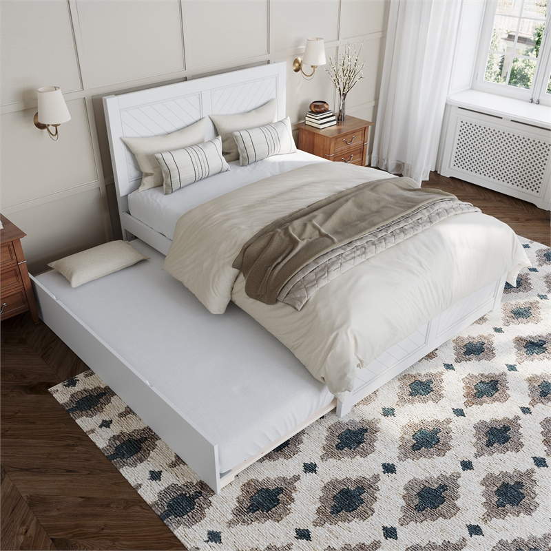 Canyon Full Wood Platform Bed with Matching Footboard & Full Trundle in White