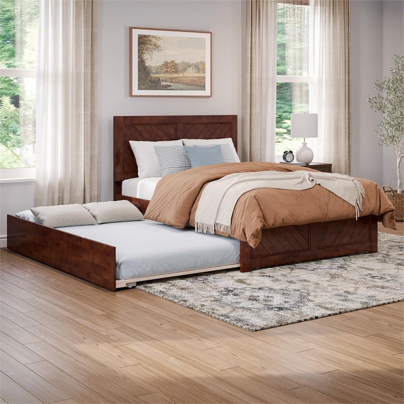Canyon Full Wood Platform Bed with Matching Footboard & Full Trundle in Walnut