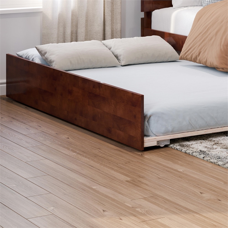 Canyon Full Wood Platform Bed with Matching Footboard & Full Trundle in Walnut