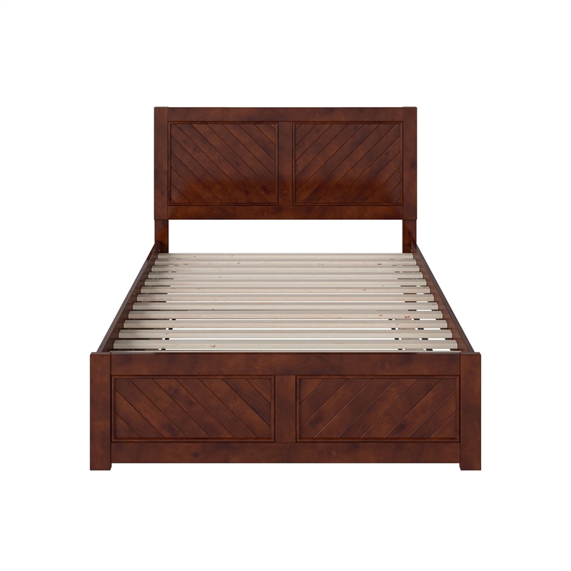 Canyon Full Wood Platform Bed with Matching Footboard & Full Trundle in Walnut