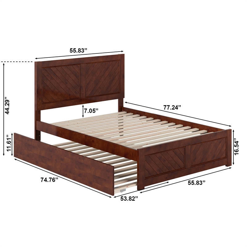 Canyon Full Wood Platform Bed with Matching Footboard & Full Trundle in Walnut