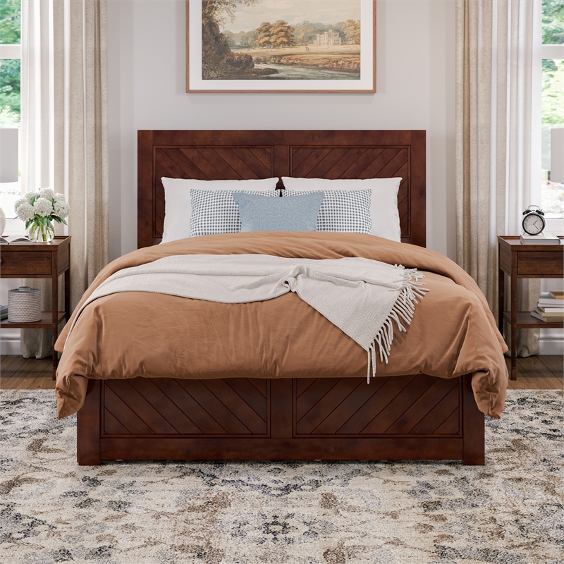 Canyon Full Wood Platform Bed with Matching Footboard & Full Trundle in Walnut