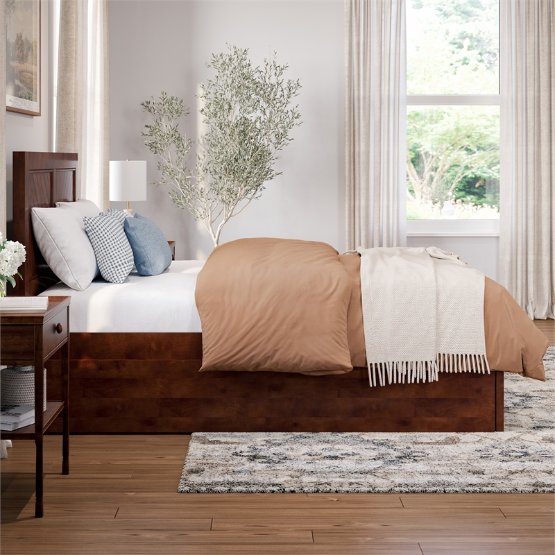 Canyon Full Wood Platform Bed with Matching Footboard & Full Trundle in Walnut