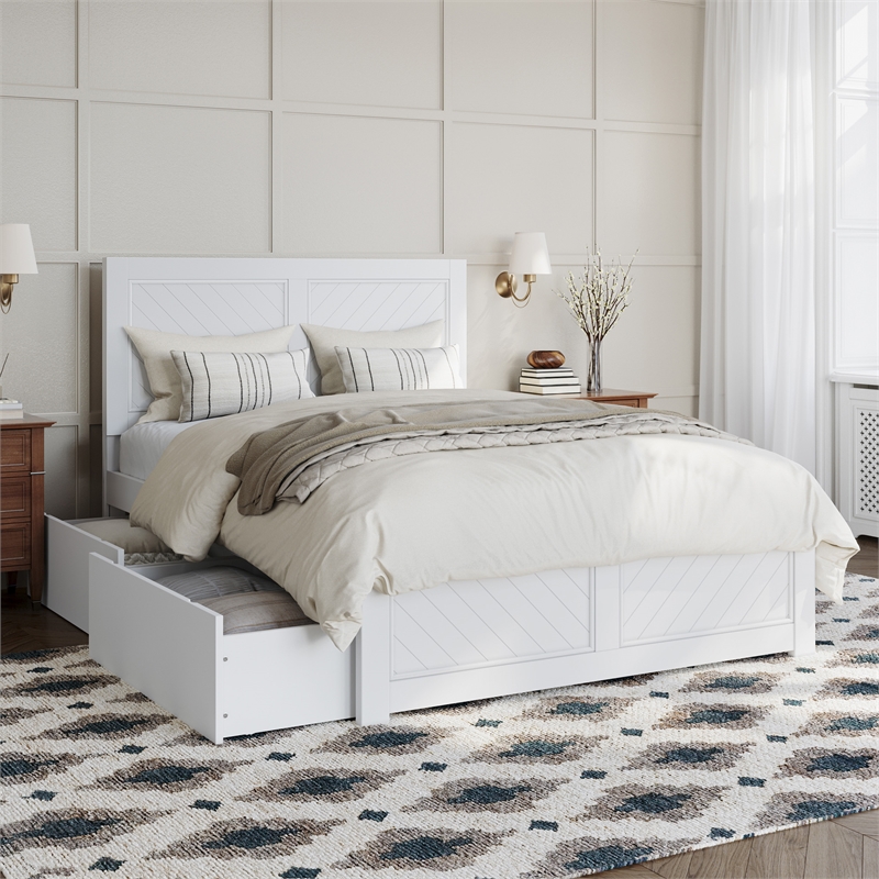 Canyon Full Storage Wood Platform Bed with Matching Footboard in White