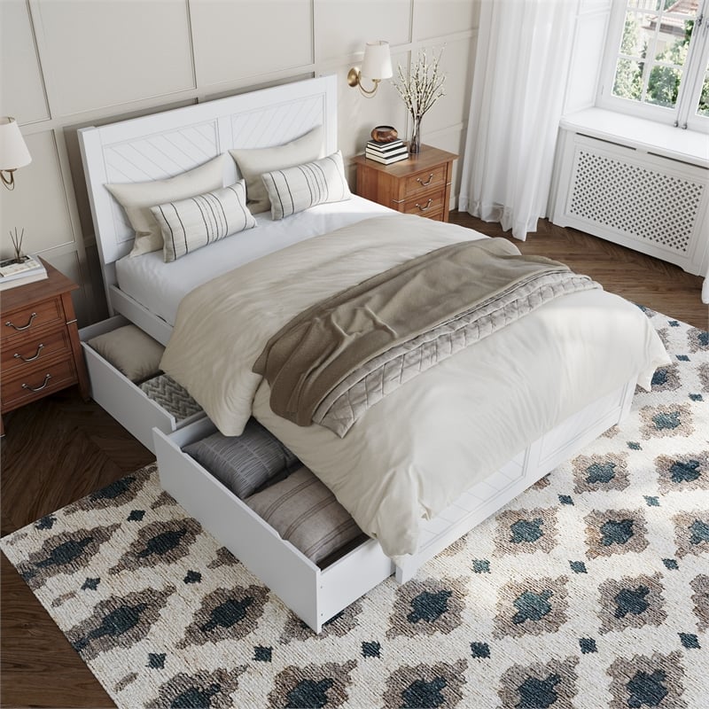 Canyon Full Storage Wood Platform Bed with Matching Footboard in White