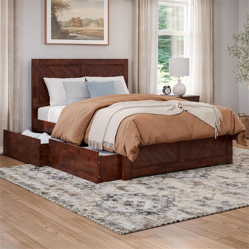 Canyon Full Storage Wood Platform Bed with Matching Footboard in Walnut
