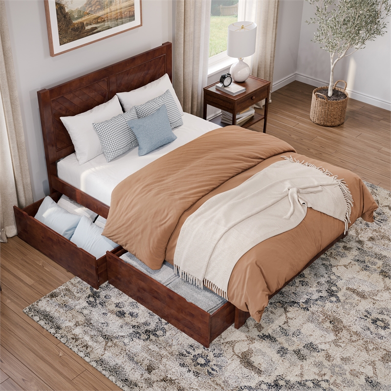Canyon Full Storage Wood Platform Bed with Matching Footboard in Walnut