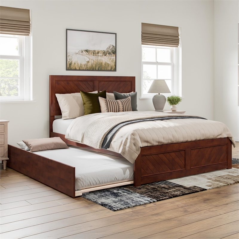 Canyon Queen Wood Platform Bed with Matching Footboard & Trundle in Walnut