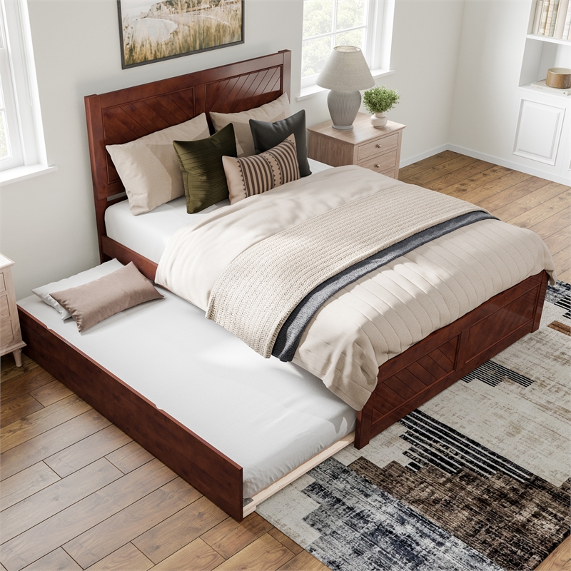 Canyon Queen Wood Platform Bed with Matching Footboard & Trundle in Walnut