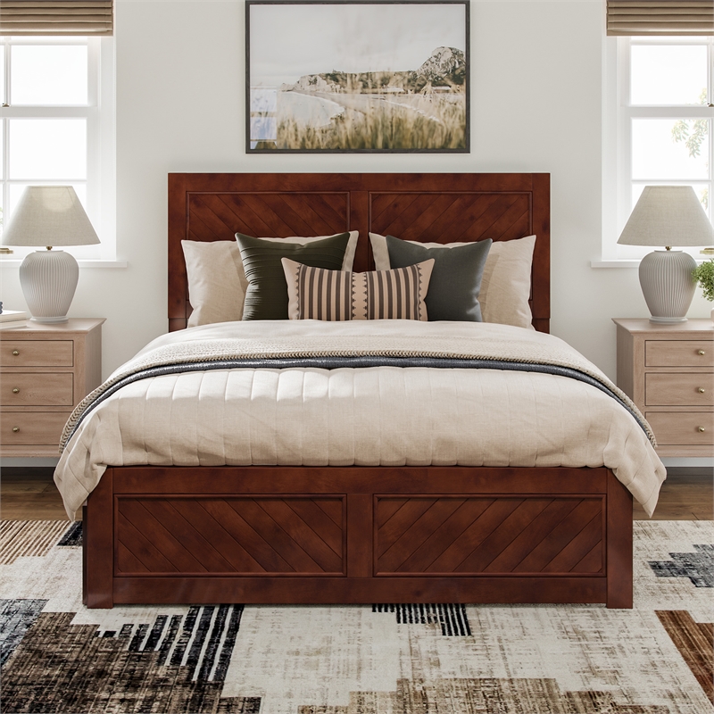 Canyon Queen Wood Platform Bed with Matching Footboard & Trundle in Walnut