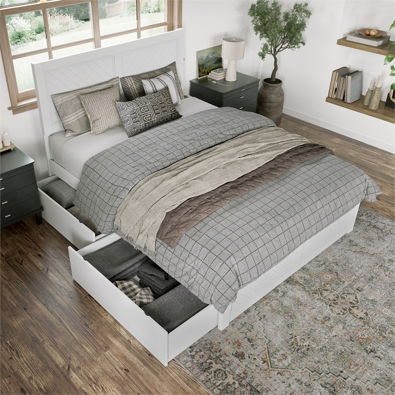 Canyon Queen Storage Wood Platform Bed with Matching Footboard in White
