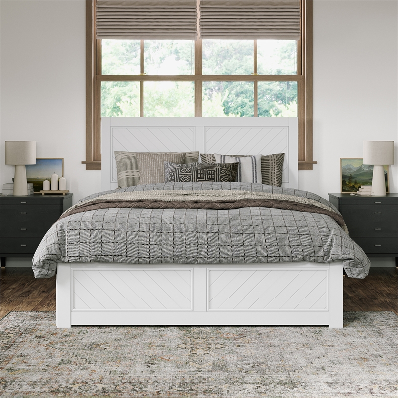 Canyon Queen Storage Wood Platform Bed with Matching Footboard in White