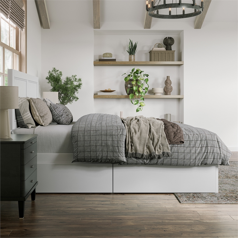 Canyon Queen Storage Wood Platform Bed with Matching Footboard in White