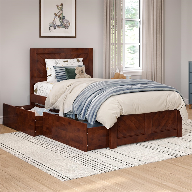 Canyon Queen Storage Wood Platform Bed with Matching Footboard in Walnut