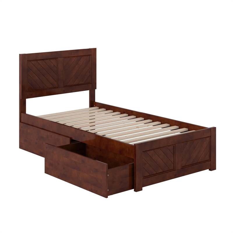 Canyon Queen Storage Wood Platform Bed with Matching Footboard in Walnut
