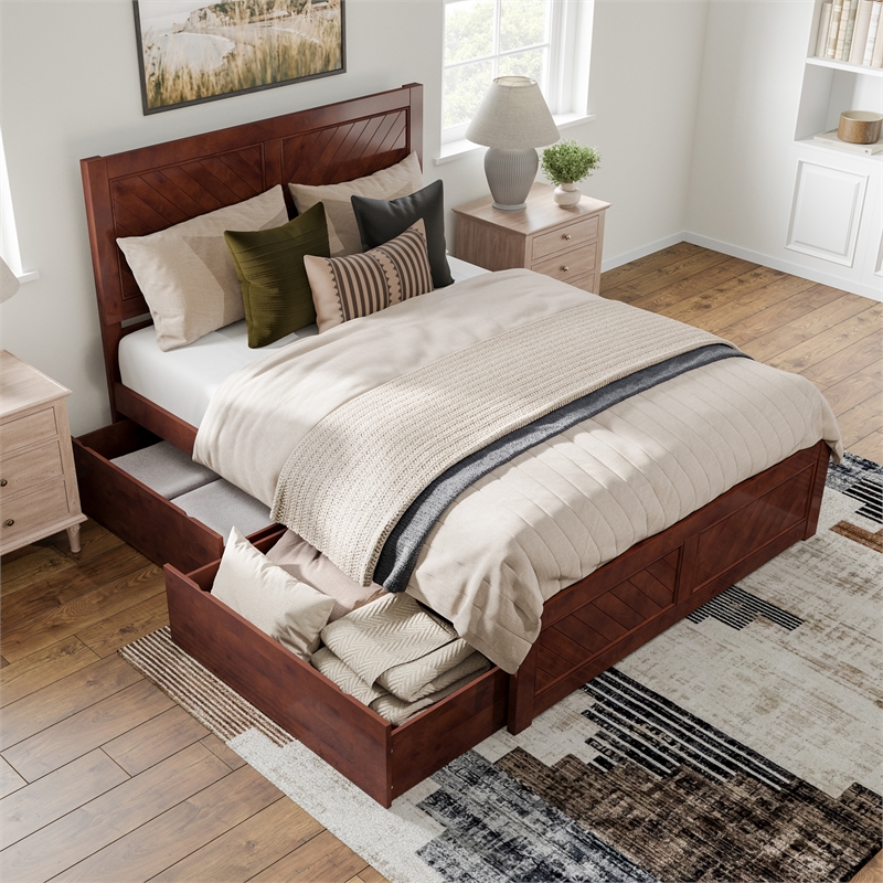 Canyon Queen Storage Wood Platform Bed with Matching Footboard in Walnut