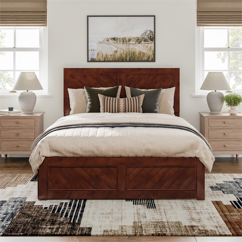 Canyon Queen Storage Wood Platform Bed with Matching Footboard in Walnut