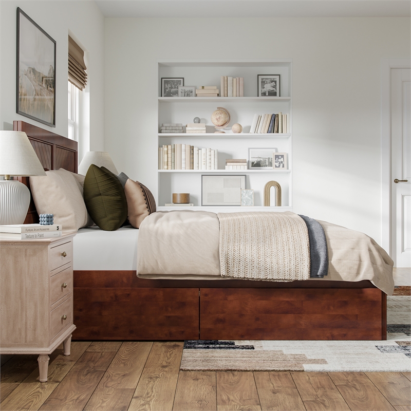 Canyon Queen Storage Wood Platform Bed with Matching Footboard in Walnut