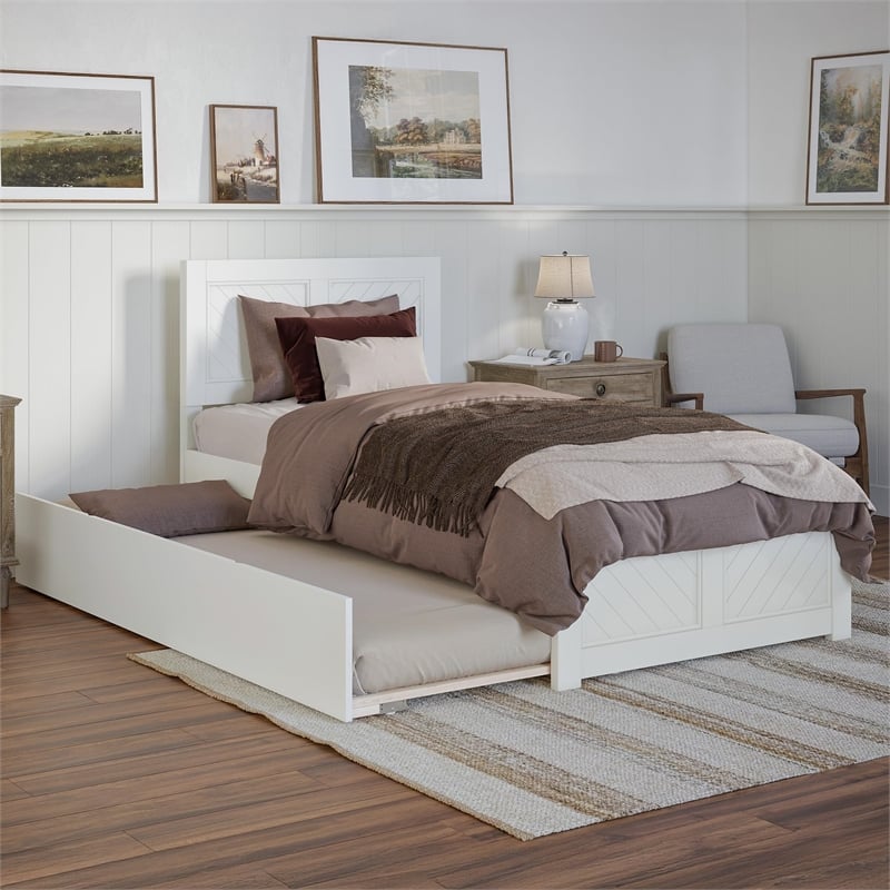 Canyon Twin XL Wood Platform Bed with Matching Footboard & Trundle in White