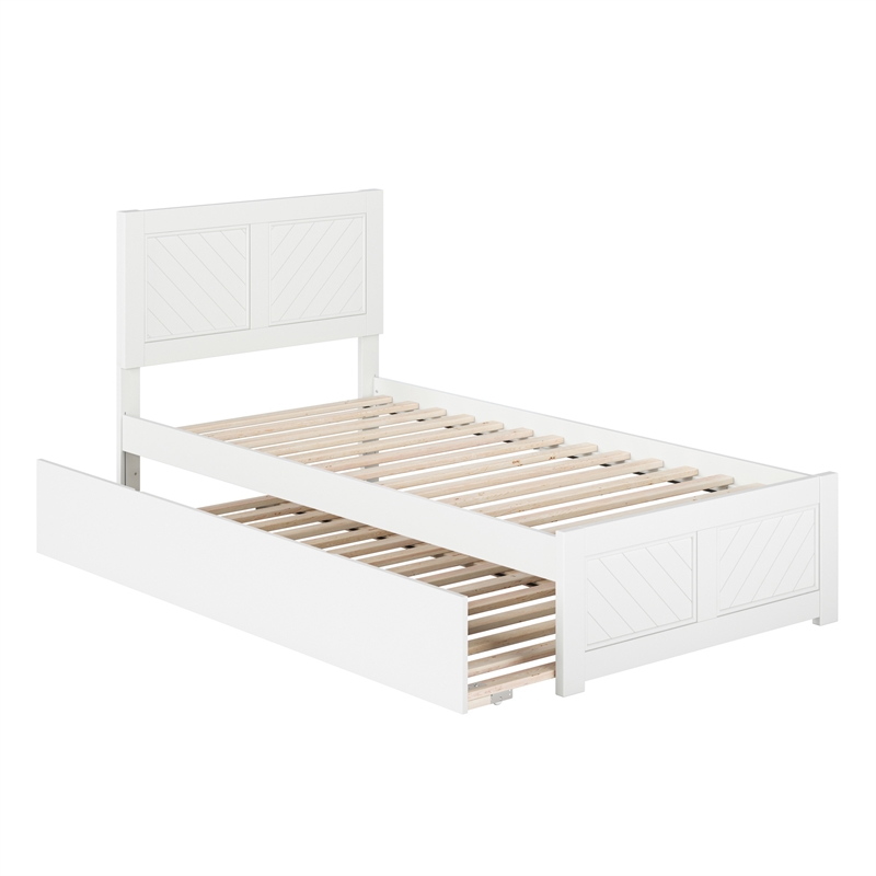 Canyon Twin XL Wood Platform Bed with Matching Footboard & Trundle in White