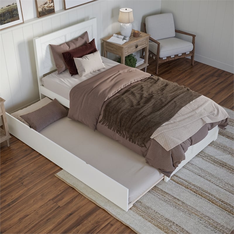 Canyon Twin XL Wood Platform Bed with Matching Footboard & Trundle in White