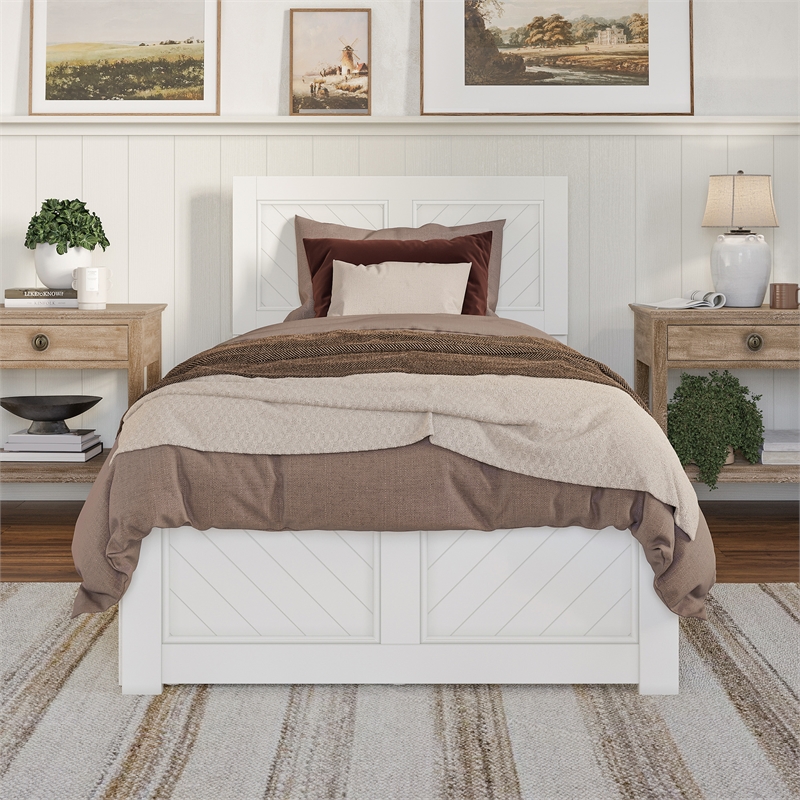 Canyon Twin XL Wood Platform Bed with Matching Footboard & Trundle in White