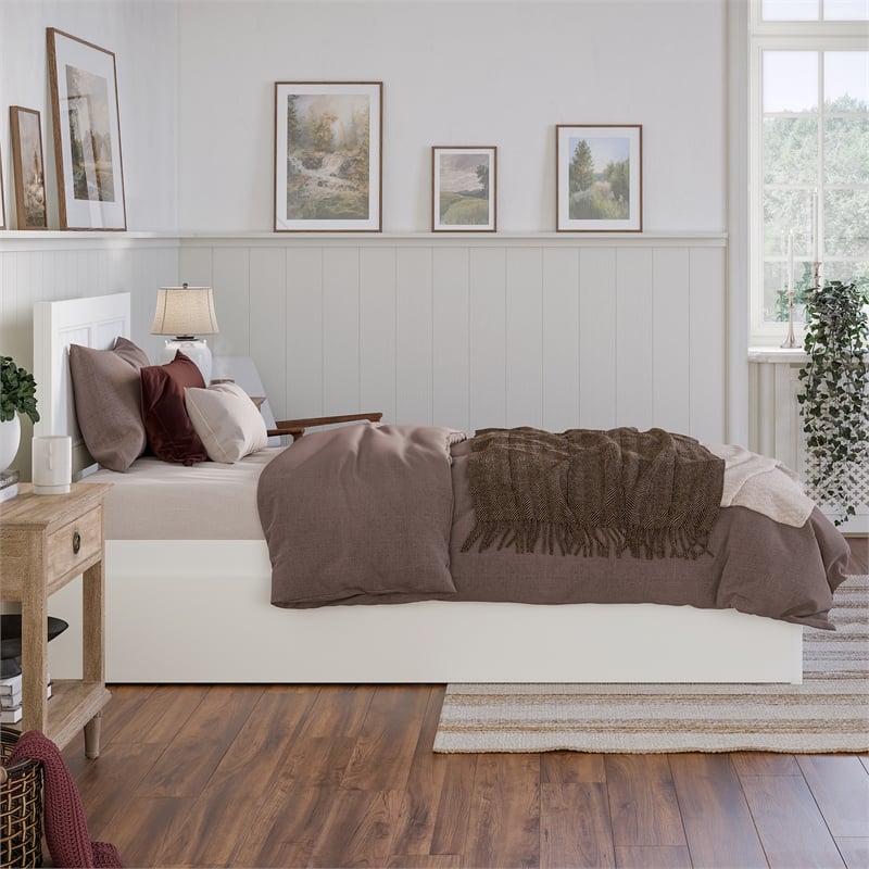 Canyon Twin XL Wood Platform Bed with Matching Footboard & Trundle in White