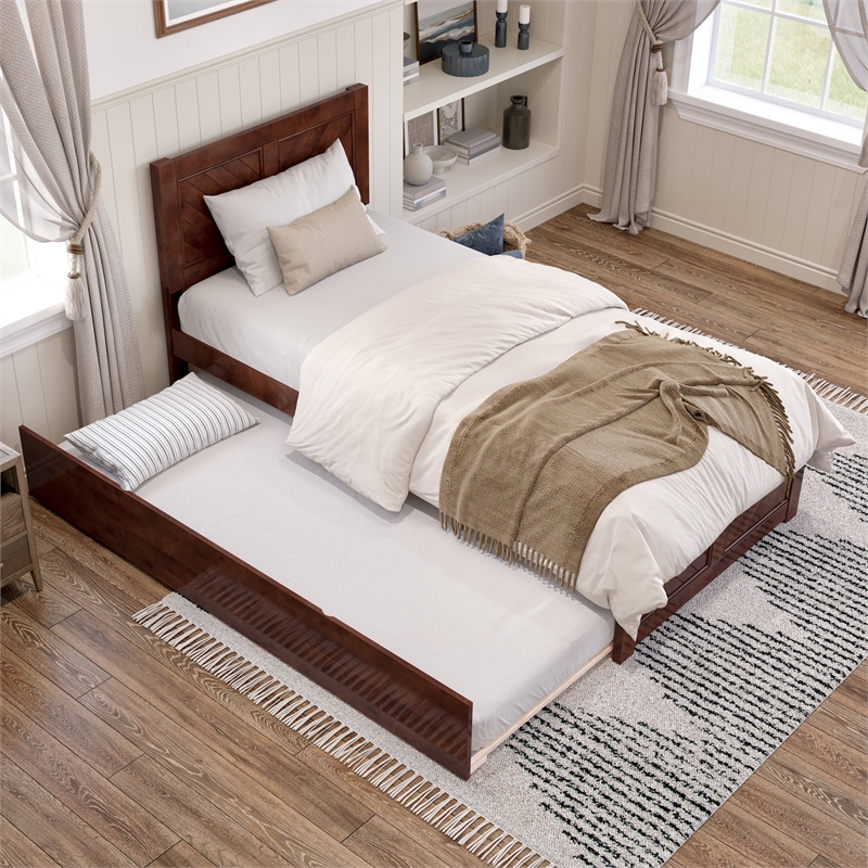 Canyon Twin XL Wood Platform Bed with Matching Footboard & Trundle in Walnut