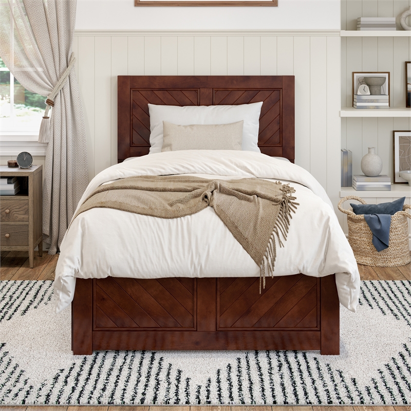 Canyon Twin XL Wood Platform Bed with Matching Footboard & Trundle in Walnut