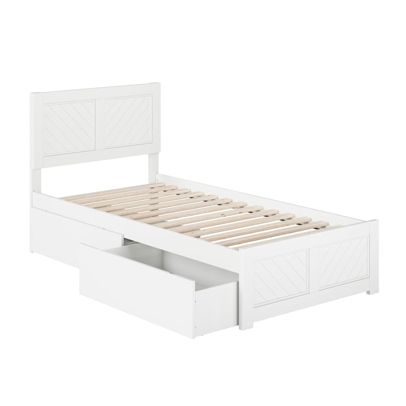 Canyon Twin XL Storage Wood Platform Bed with Matching Footboard in White