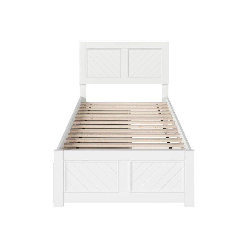 Canyon Twin XL Storage Wood Platform Bed with Matching Footboard in White